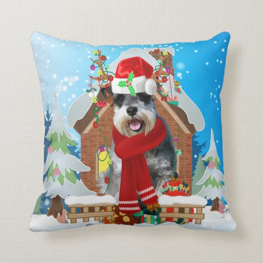 クリスマスプレゼントを持つシュナウザー犬 クッション Zazzle Co Jp