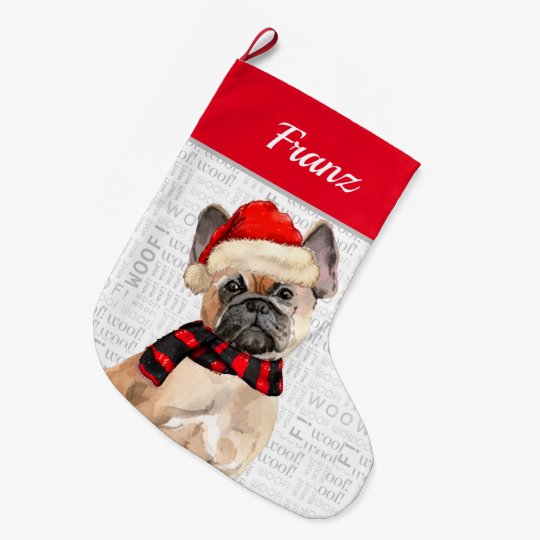 クリスマス フランス語で犬の名前を付けたブルドッグ ラージクリスマスストッキング Zazzle Co Jp