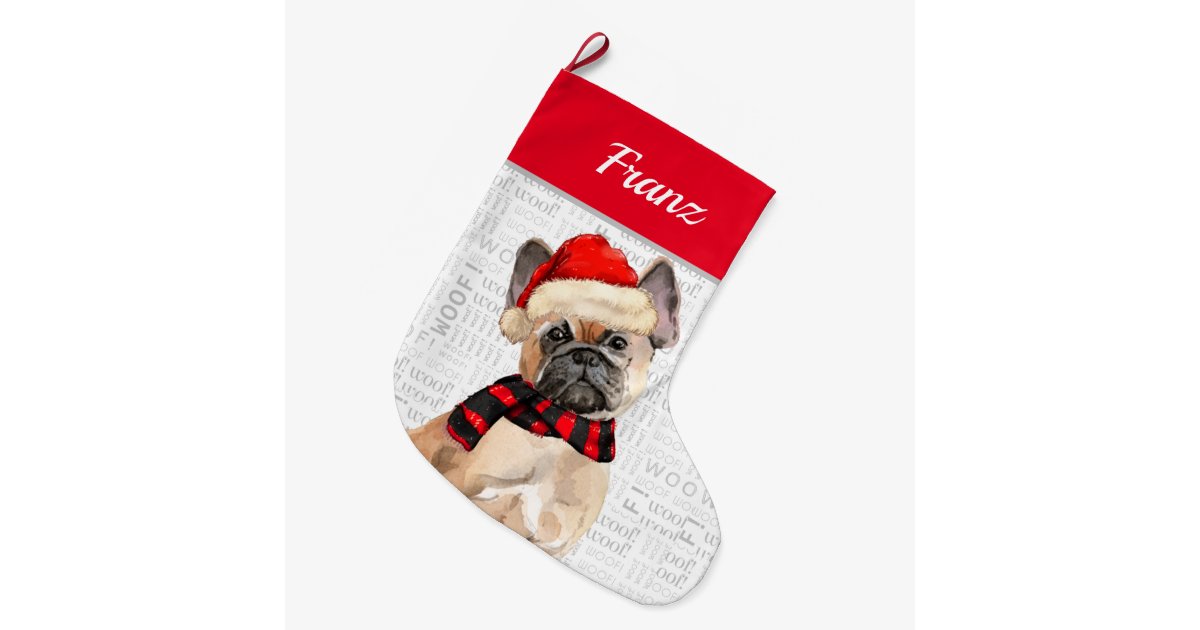 クリスマス フランス語で犬の名前を付けたブルドッグ ラージクリスマスストッキング Zazzle Co Jp