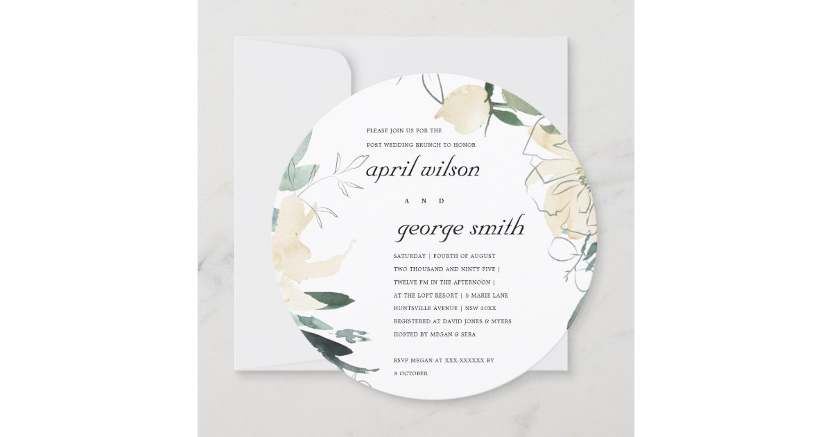 クリーンアイボリーホワイトフローラポストズブ結婚ランチ招待状 サンキューカード Zazzle Co Jp
