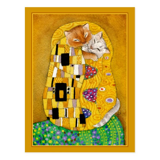 グスタフクリムトキス金ゴールドかわいい猫のスプーフはがき ポストカード Zazzle Co Jp