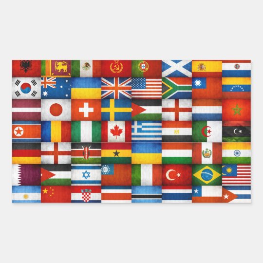 グランジな世界の国旗のコラージュのデザイン 長方形シール Zazzle Co Jp