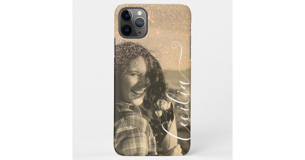 グリッターオーバーレイセピア写真テンプレート名前をカスタムする Iphoneケース Zazzle Co Jp