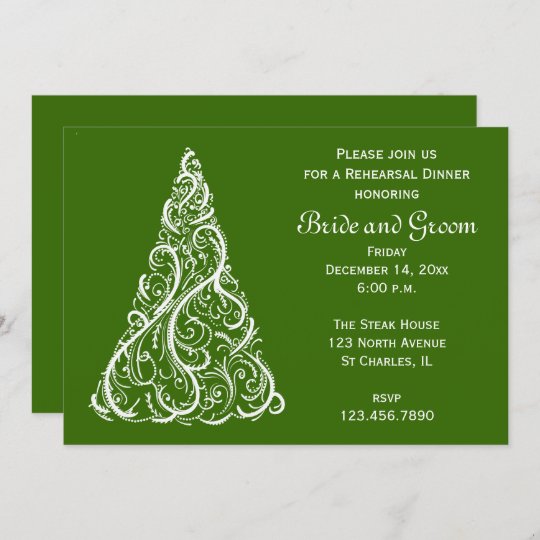 グリーン クリスマス冬の結婚式のリハーサル ディナー 招待状 Zazzle Co Jp