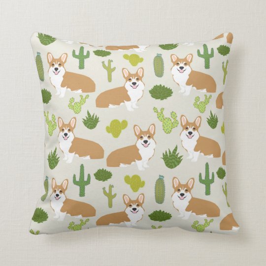 コルギスとサボテンの装飾用クッション かわいいコルギの贈り物 クッション Zazzle Co Jp