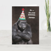 Grumpy Gorilla In Party Hat Birthday カード Zazzle Co Jp