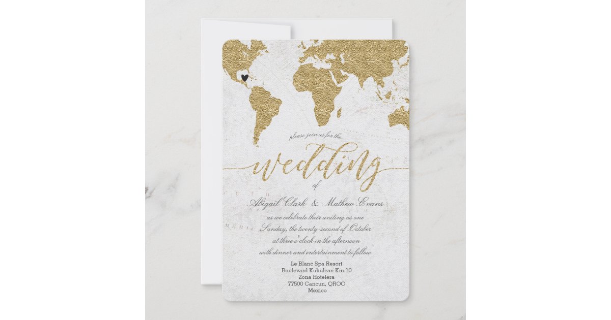 ゴールドフォイルワールドマップ宛て結婚式招待状 招待状 Zazzle Co Jp