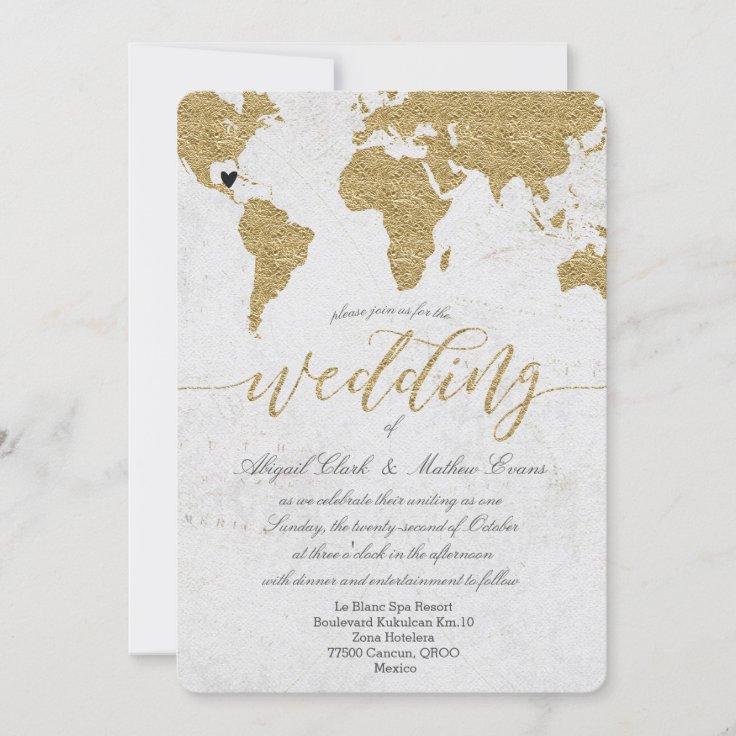ゴールドフォイルワールドマップ宛て結婚式招待状 招待状 Zazzle Co Jp