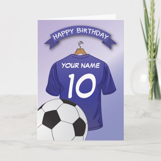 サッカーのフットボールの青いワイシャツのカスタムは誕生日を遊ばします カード Zazzle Co Jp
