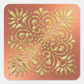 金ゴールド華美エンボスルックステッカー スクエアシール | Zazzle.co.jp