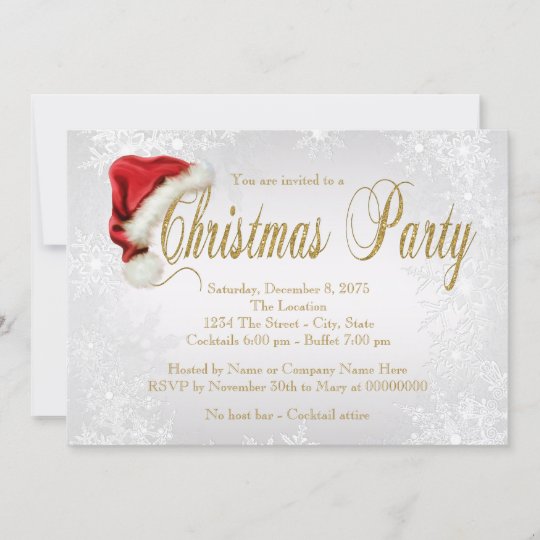 サンタの帽子の銀の雪片のクリスマス パーティ 招待状 Zazzle Co Jp
