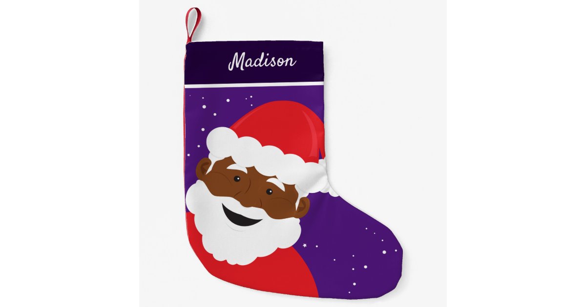 サンタクロース顔パープルブラウンスキンネーム スモールクリスマスストッキング Zazzle Co Jp