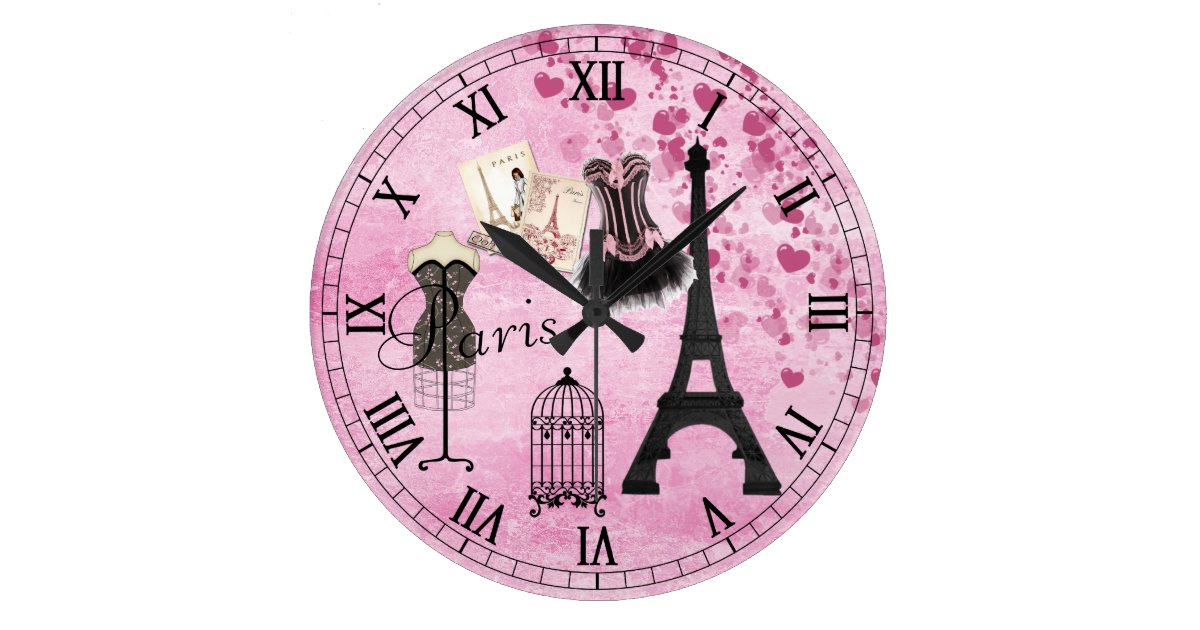 シックでガーリーなピンクのパリのファッションの時計 ラージ壁時計 Zazzle Co Jp シックでガーリーなピンクのパリのファッションの時計 ラージ壁時計 Zazzle Co Jp