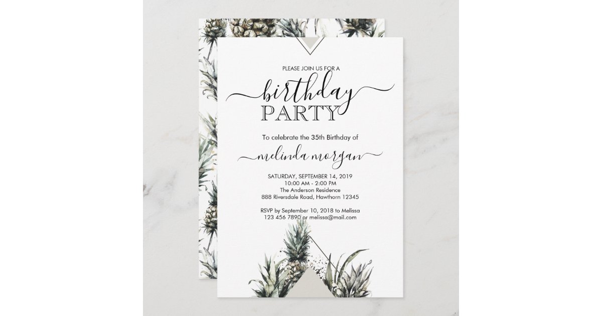 シックで幾何学的なパイナップル熱帯大人の誕生日 招待状 Zazzle Co Jp