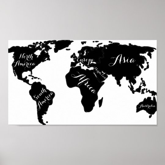 シックな白黒世界地図の地球のヒップスターのプリント ポスター Zazzle Co Jp