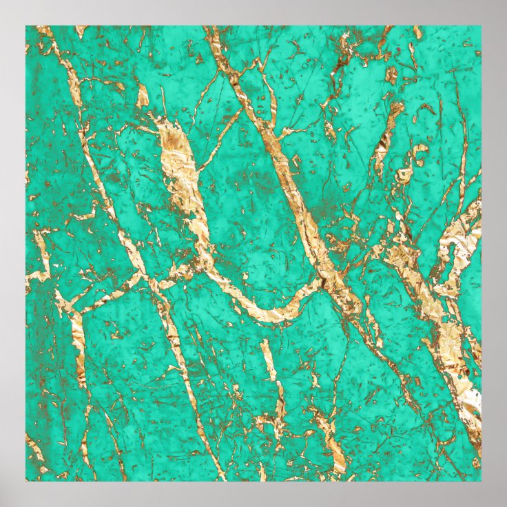シックな金ゴールドのターコイズの大理石パターン ポスター Zazzle Co Jp