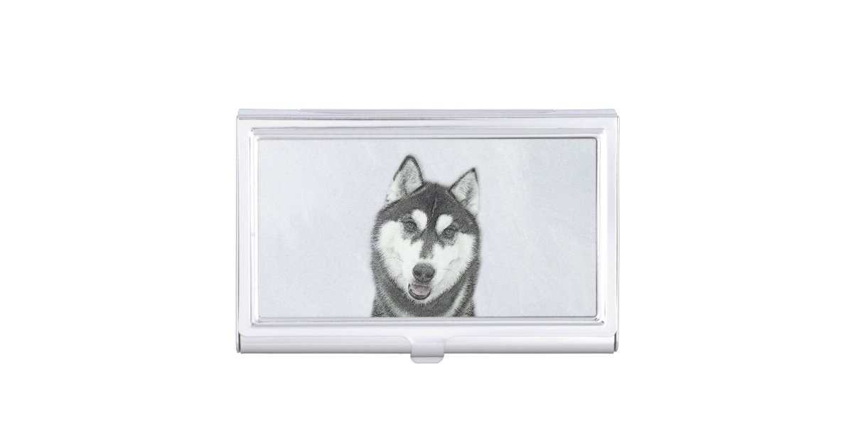 シベリアン ハスキー 白と黒 絵画の犬芸術 名刺入れ Zazzle Co Jp