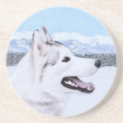 シベリアン ハスキー 銀と白 絵画の犬芸 ストーンコースター Zazzle Co Jp