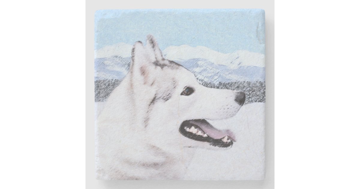 シベリアン ハスキー 銀と白 絵画の犬芸 ストーンコースター Zazzle Co Jp