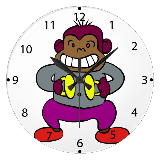 シンバルのおもちゃを持つレトロ猿 ラージ壁時計 Zazzle Co Jp