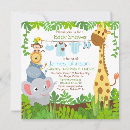 ジャングル動物サファリボーイベビーシャワー招待状 招待状 Zazzle Co Jp