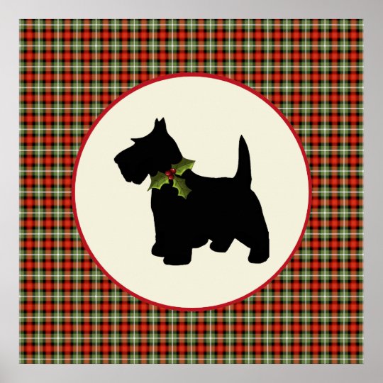 スコッチテリア犬のスコットランドの格子縞のクリスマスの休日犬 ポスター Zazzle Co Jp