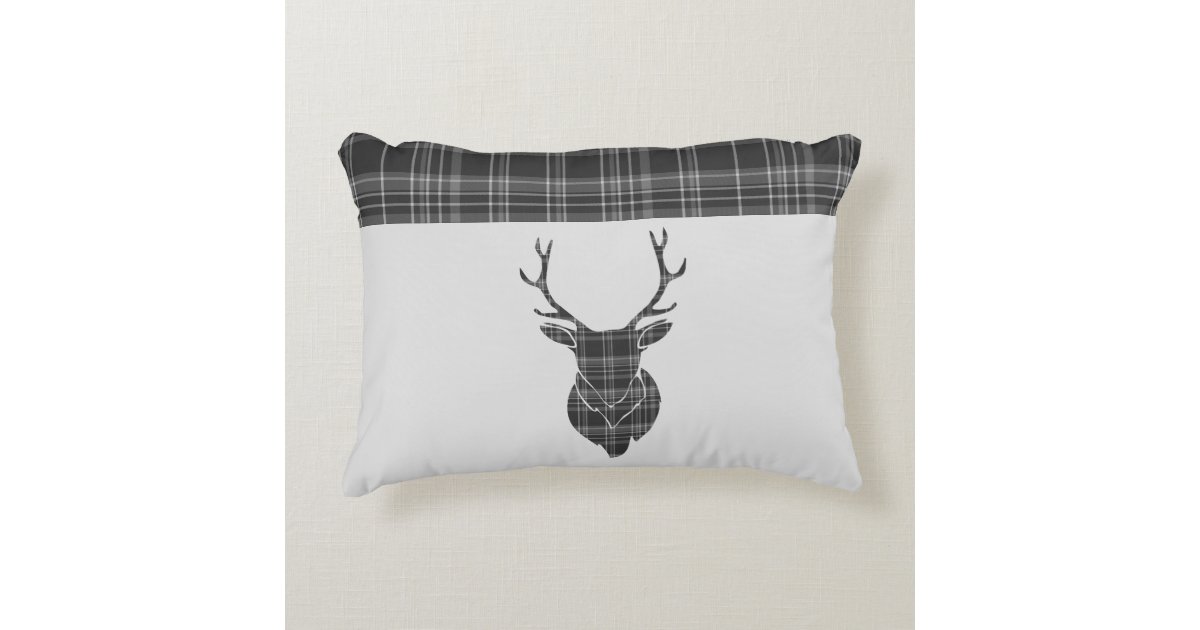 スコティッシュグレータータンチェックスタッグヘッドアント素朴ラー アクセントクッション Zazzle Co Jp