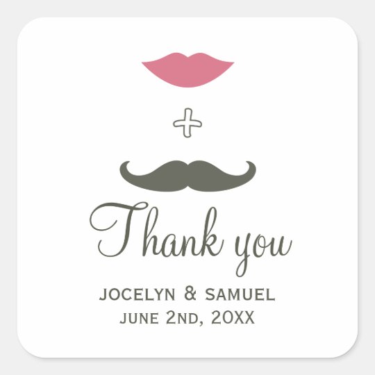 スタイリッシュな髭および唇の結婚式の引き出物 スクエアシール Zazzle Co Jp