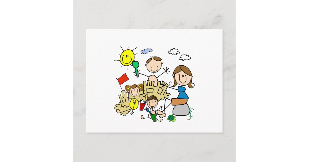 スティックフィギュアファミリビーチおもしろい ポストカード Zazzle Co Jp