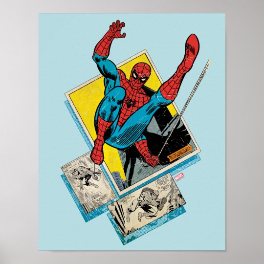 スパイダーマンがパネルから飛び出す漫画 ポスター Zazzle Co Jp