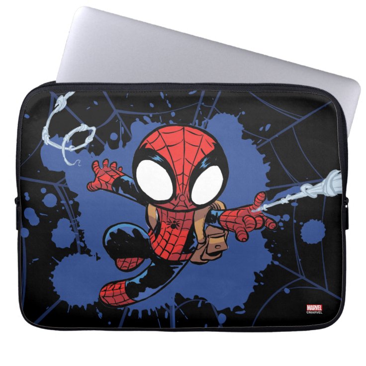 スパイダーマン チビ 小さくかわいく書いた感じ スパイダーマンのくもの巣を揺らす ラップトップスリーブ Zazzle Co Jp