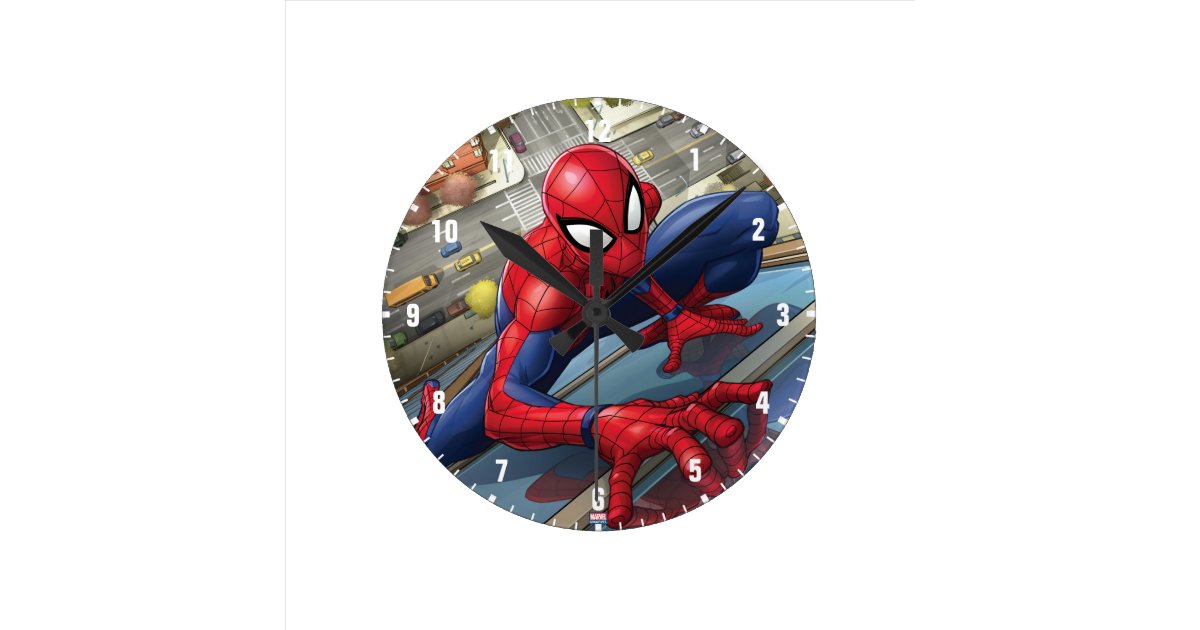 スパイダーマン 登山アップ建物 ラウンド壁時計 Zazzle Co Jp