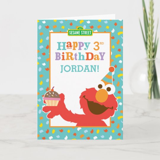 セサミストリート Elmo カップケーキ及び紙吹雪の誕生日 カード Zazzle Co Jp