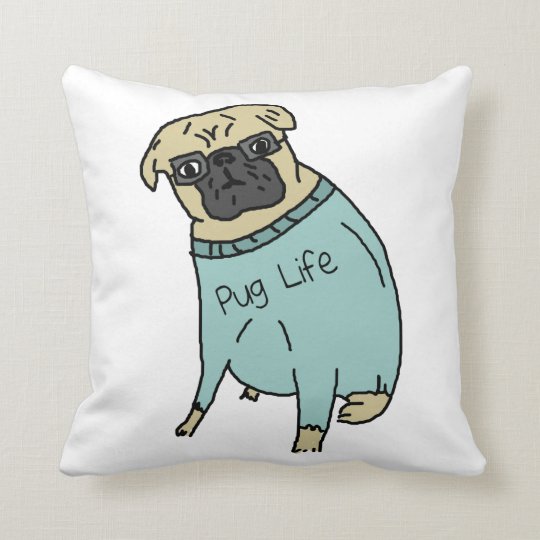 セーターのパグの人生のおもしろい犬 クッション Zazzle Co Jp