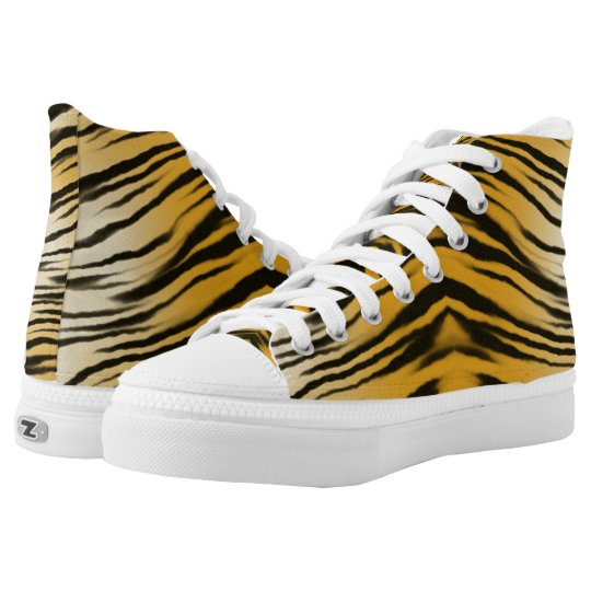 タイガーストライププリントのファーパターンテクスチャ ハイトップスニーカー Zazzle Co Jp