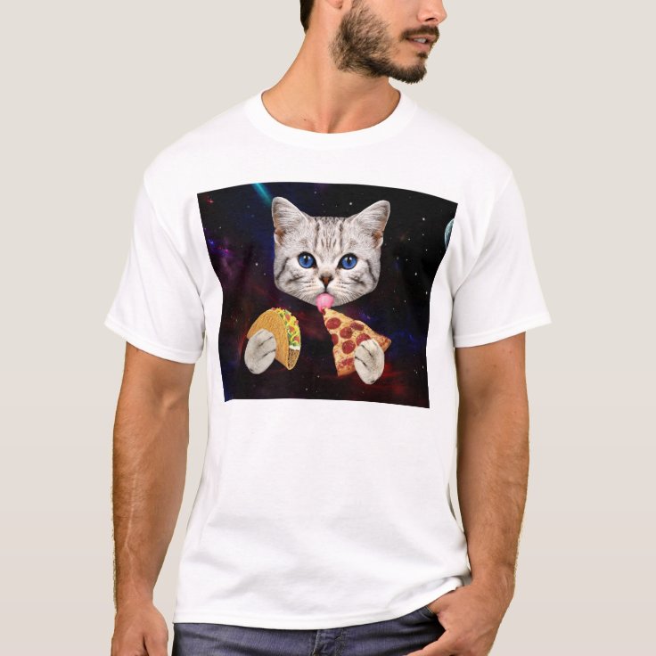 タコスおよびピザを持つ宇宙猫 Tシャツ Zazzle Co Jp