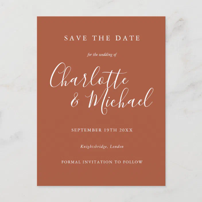テラコッタの署名結婚式日付カードを保存 ポストカード Zazzle Co Jp