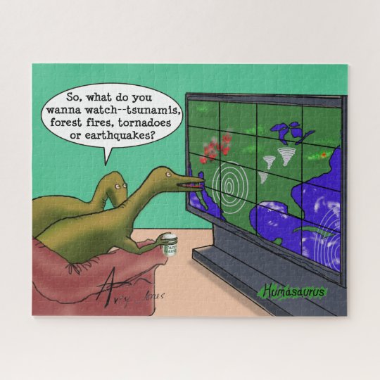 テレビで気候変動を見る漫画の恐竜 ジグソーパズル Zazzle Co Jp