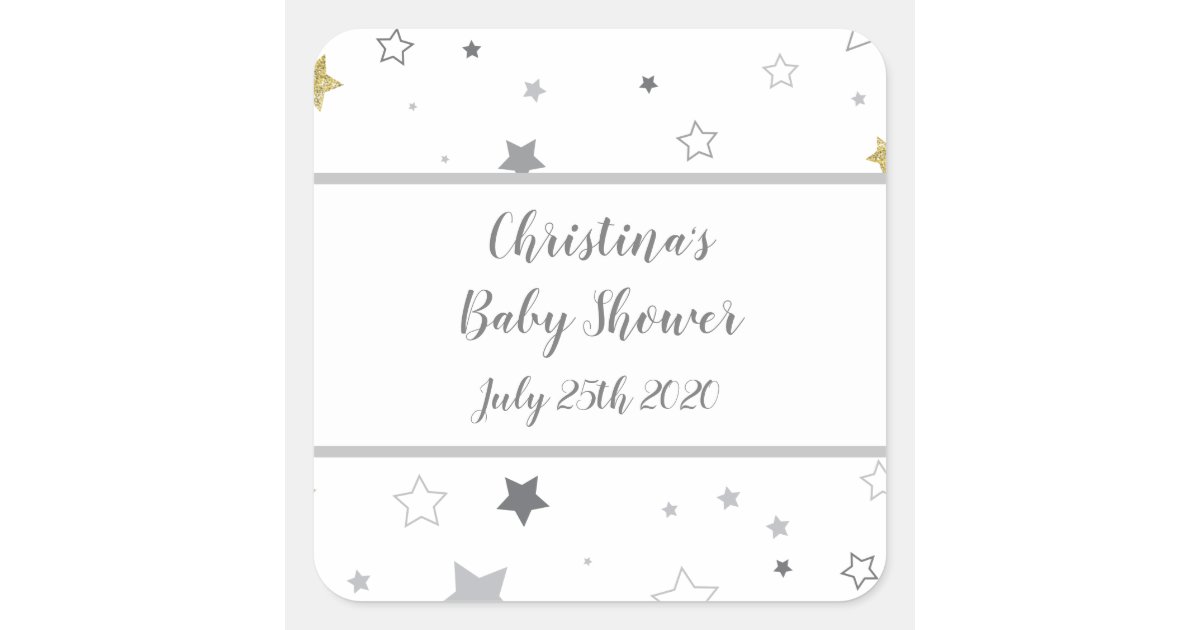 トゥインクルスターズメッセージカード ジェンダーリビールベビーシャワー スクエアシール Zazzle Co Jp