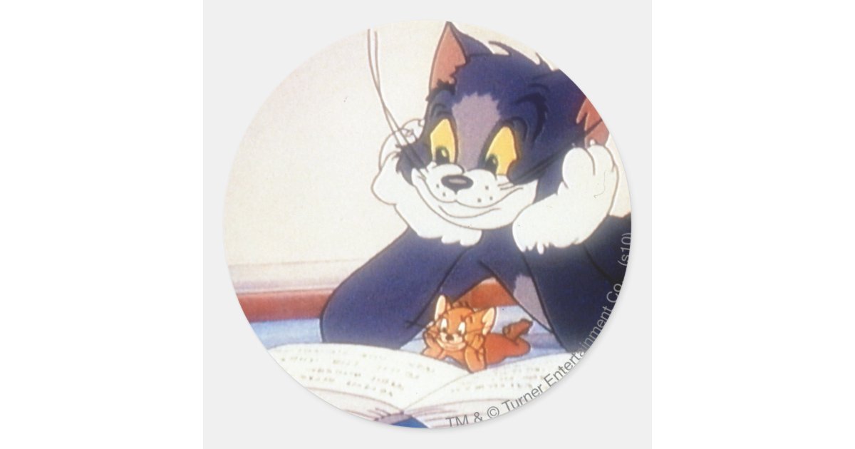 トムとジェリーは本を読みました ラウンドシール Zazzle Co Jp