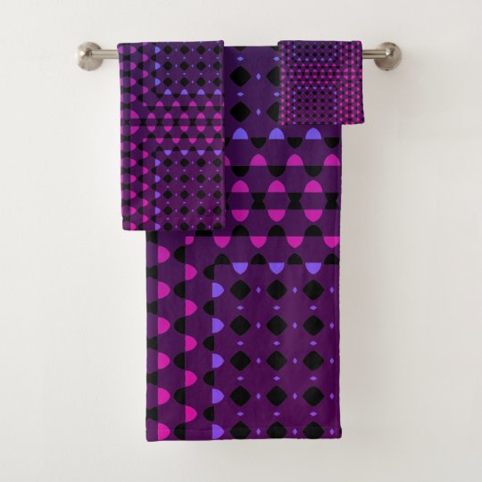 トレンディーカッコいい紫モザイクopアートの幾何学模様 バスタオルセット Zazzle Co Jp