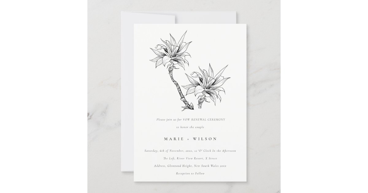 トロピカルパーム白黒スケッチ誓の更新 招待状 Zazzle Co Jp