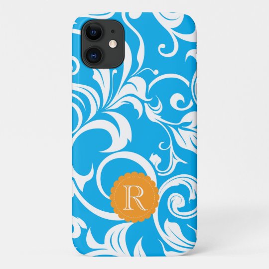 トロピカルブルーフローラ壁紙渦巻きモノグラム Case Mate Iphoneケース Zazzle Co Jp