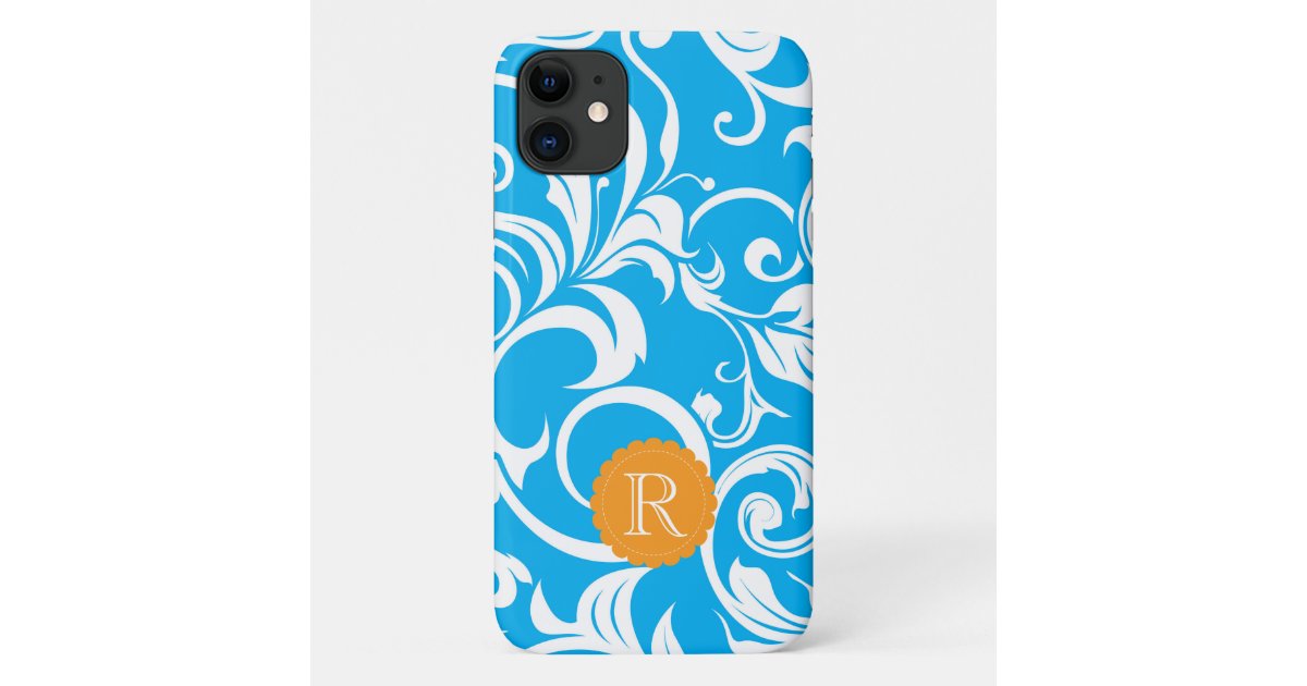 トロピカルブルーフローラ壁紙渦巻きモノグラム Case Mate Iphoneケース Zazzle Co Jp