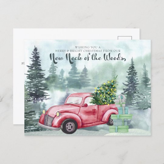 ニューネック オブ ザ ウッズクリスマスレッドトラックが動く シーズンポストカード Zazzle Co Jp