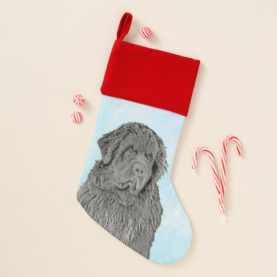 ニューファンドラ絵画ンドのかわいいオリジナルの犬の絵 クリスマスストッキング Zazzle Co Jp