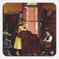ノーマン・ロックウェルによる結婚許可証 スクエアシール | Zazzle.co.jp