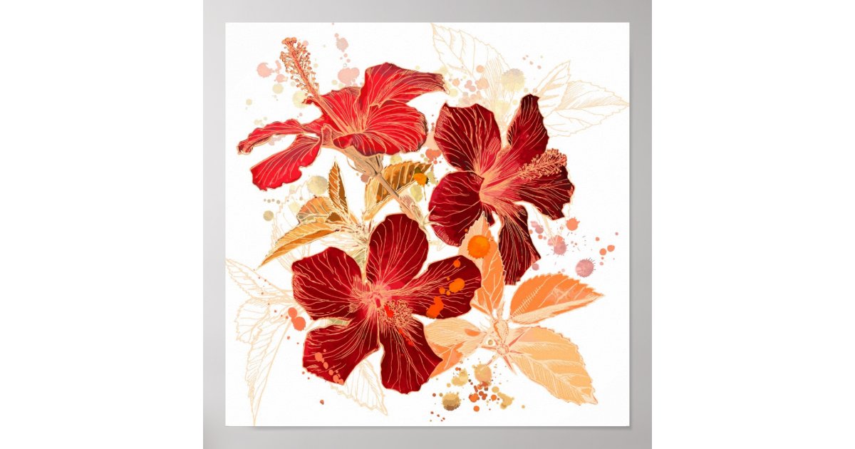 ハイビスカスの花 水彩画のペンキ ポスター Zazzle Co Jp