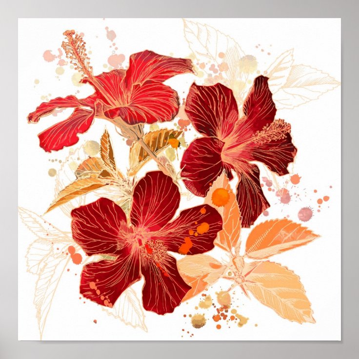 ハイビスカスの花 水彩画のペンキ ポスター Zazzle Co Jp