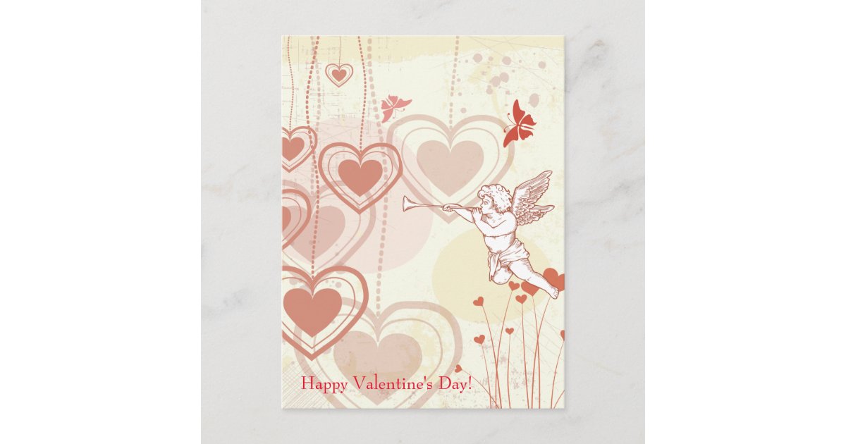ハッピーバレンタインデーキュートキューピッドハート蝶 シーズンポストカード Zazzle Co Jp